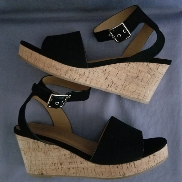 Cityclassified Cork Wedge Faux Suede Sandals - Picture 1 of 8